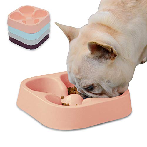 Healthy Slow Feeding Dog Bowl for French Bulldog -Slow Feeder Dog Bowl No Chocking Dog Cat Food Water Bowl with Four-Leaf Clover Pattern (Pink) - color: Pink