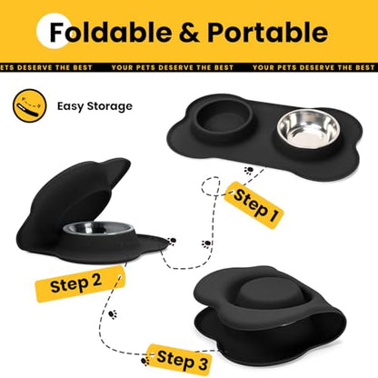 Conlun Stainless Steel Dog Bowls with Non-Slip Silicone Mat, Spill Proof Food & Water Bowls Set, Easy Clean Puppy Food Dish, Dishwasher Safe, Suitable for Dogs Cats Pet Under 20lbs, Small, Black - color: Black, size: Small-13 oz
