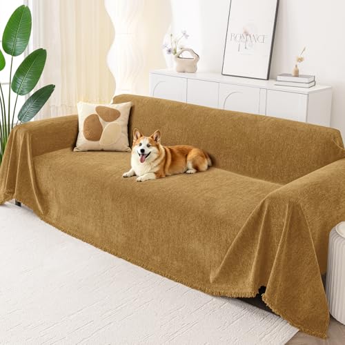 Smiry Couch Cover for Dogs, Washable Chenille Sofa Covers for 3 Cushion Couch, Soft Sofa Slipcover for Pets, Thick Sectional Furniture Protector with Tassels (Yellow, 71x118 Inch) - color: Yellow, size: 71x118 Inch