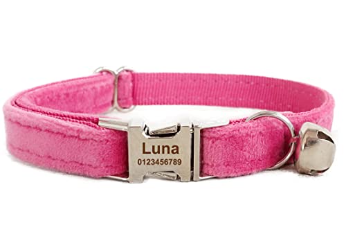 Cat Collar Personalized with Name Phone Number Engraved,Customized with Bell for Small Dogs Puppy Kitten - color: Rose, size: S (6"-10")
