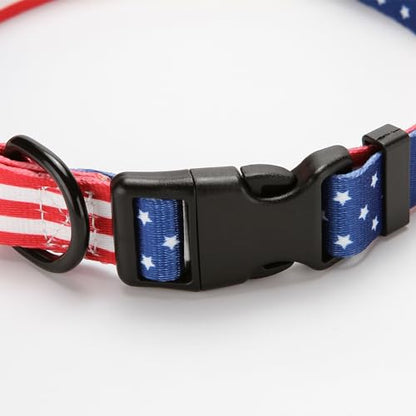 American Flag Dog Collar, Adjustable Nylon Patriotic Red White Blue Collar for Small/Medium/Large Dogs, 4th of July USA Pet Collar (Size M) - size: Medium