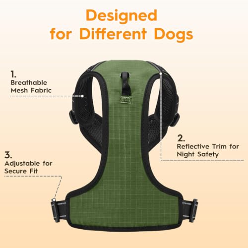 No Pull Dog Harness, No Chock Reflective Adjustable Soft Padded Pet Vest with Easy Control Handle, Easy Wearing with Stylish, Reinforced Knot, 2 Buckles - color: Army Green, size: X-Small