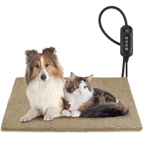 GASUR Heated Cat Bed, Waterproof Cat Heating Pad Indoor w/Timer, Temp Adjustable Pet Heating Pads for Cats Dogs, Auto Power-Off, Cats Warming Bed w/Remove Washable Cover, Anti-Chew,35''x24'', Large - color: Brown, size: Large(35"x24")