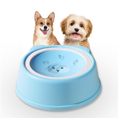 No-Spill Dog Water Bowl for Large Medium Small Dogs and Cats - Anti-Splash Pet Bowl with Floating Disk & Non-Skid Base, 34oz/1L Large Capacity (Blue) - color: blue