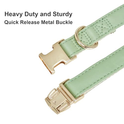 Soft Classic Leather Dog Collar Heavy Duty Padded Collars with Metal Buckle for Puppy Small Medium Dogs (Grass Green,M) - color: Grass Green, size: Medium