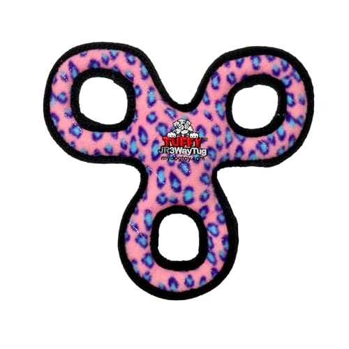 TUFFY- World's Tuffest Soft Dog Toy- Jr 3Way Tug Pink Leopard-Squeakers - Multiple Layers. Made Durable, Strong & Tough.(Tug,Toss & Fetch).Machine Washable & Floats - color: 3Way Tug Pink Leopard, size: Jr