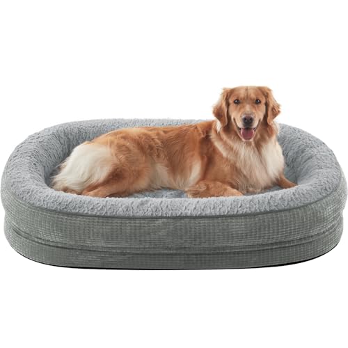 JOEJOY Orthopedic Dog Bed for Extra Large Dogs, Egg-Crate Memory Foam Pet Bed with Bolster Sides, Waterproof Lining, Removable Washable Cover & Non-Slip Bottom, Light Grey - color: Light Grey, size: XXL(48"x 35"x 7.5")