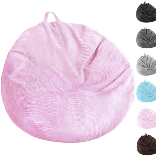 Kisoy Bean Bag Chair Cover (No Filler) Stuffed Animal Storage Bean Bag Cover Pets Dogs/Cats Lazy Beds. Washable Ultra Soft Corduroy Stuffed for Organizing Plush Toys or Textile, Sack Bean Bag - color: Pink, size: S for Kids