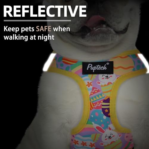 PUPTECK Dog Harness and Leash Set for Small Medium Dogs No Pull Step-in Soft Mesh Puppy Cat Vest Harnesses Reflective at Night, Easter Light Yellow, M - color: #3 LightYellow(Rabbit), size: M(CHEST 16"-18", 11-18 lbs)