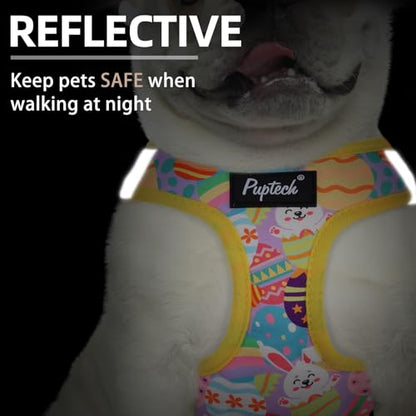 PUPTECK Dog Harness and Leash Set for Small Medium Dogs No Pull Step-in Soft Mesh Puppy Cat Vest Harnesses Reflective at Night, Easter Light Yellow, S - color: #3 LightYellow(Rabbit), size: S(CHEST 14.5"-16", 6.6-14 lbs)