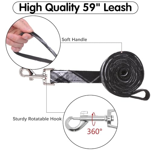 BINGPET Dog Harness Collar Leash Set,Adjustable No Pull Escape Proof Small Dog Harness,Classic Plaid Puppy Harness and Leash Set for Small Medium Large Dogs Training Easy Walk Running - color: Grey Plaid, size: M(Chest Girth:17.3''-23.38'')