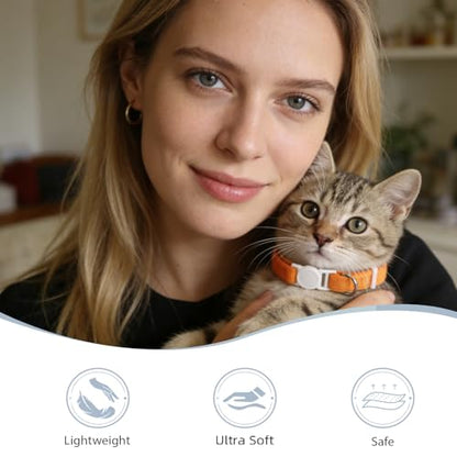 Breakaway Cat Collar with Bell, Lightweight Soft Cotton Collar, Adjustable Kitten Collars with Safety Buckle, Quick Release, Pet Supplies Accessories, Orange - color: Orange