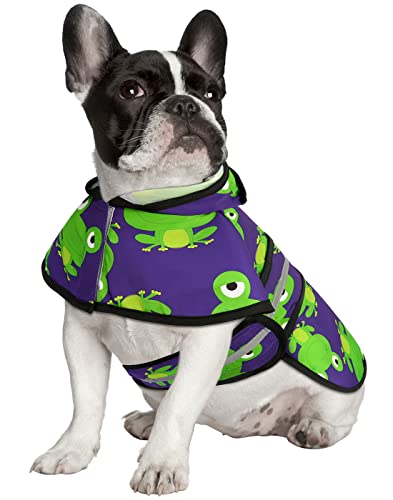 HDE Dog Raincoat Jacket Reflective Adjustable Hooded Pet Poncho Rain Coat with Leash Hole for Small to X-Large Dogs Frogs - S - color: Frogs, size: Small