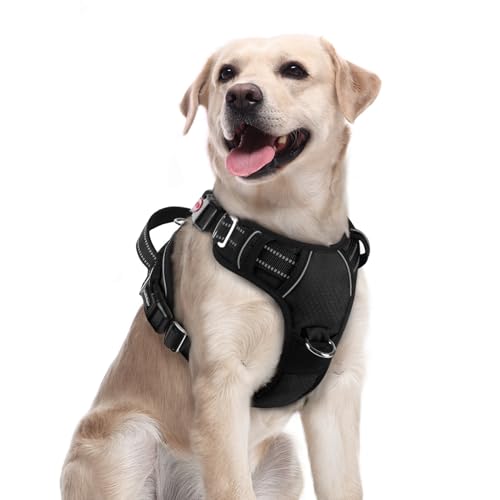 rabbitgoo Dog Harness Medium Sized, No Pull Dog Vest with 3 Buckles, Adjustable Soft Padded Pet Harness with Easy Control Handle and Reflective Strips, Black, M - color: Black, size: Medium