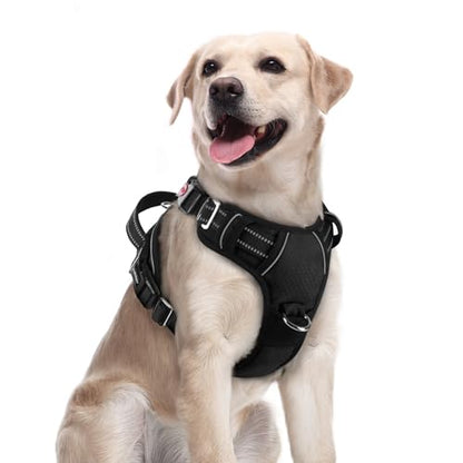 rabbitgoo Dog Harness Medium Sized, No Pull Dog Vest with 3 Buckles, Adjustable Soft Padded Pet Harness with Easy Control Handle and Reflective Strips, Black, M - color: Black, size: Medium