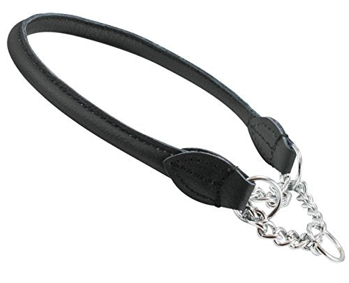 Dogs My Love Rolled Genuine Leather Martingale Dog Collar Choker Black 7 Sizes (#7 - Neck Circumf.17.5"-19.5") - size: #7 - Neck Circumf.17.5"-19.5"