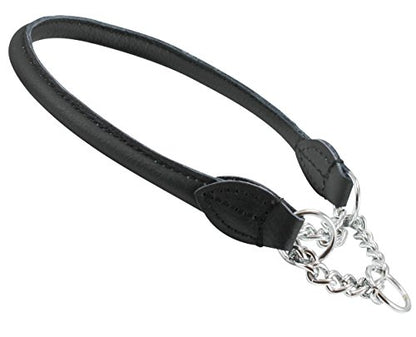 Dogs My Love Rolled Genuine Leather Martingale Dog Collar Choker Black 7 Sizes (#7 - Neck Circumf.17.5"-19.5") - size: #7 - Neck Circumf.17.5"-19.5"