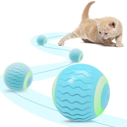 Pakoo Interactive Cat Toy Ball, Electric Cat Ball with LED Lights, Rolling Cats Toy and Smart Automatic Moving Toy Balls for Cats, Kitten, Dogs with Type-C Charge - color: Blue