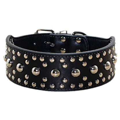 New Unisex Studded Leather Dog Collars Medium Large Dog Necklace for Pitbull Doberman Sizes M L(Black,M) - color: Black, size: M