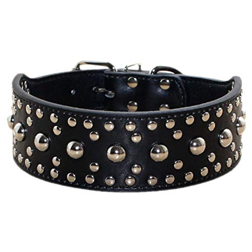 New Unisex Studded Leather Dog Collars Medium Large Dog Necklace for Pitbull Doberman Sizes M L(Black,M) - color: Black, size: M