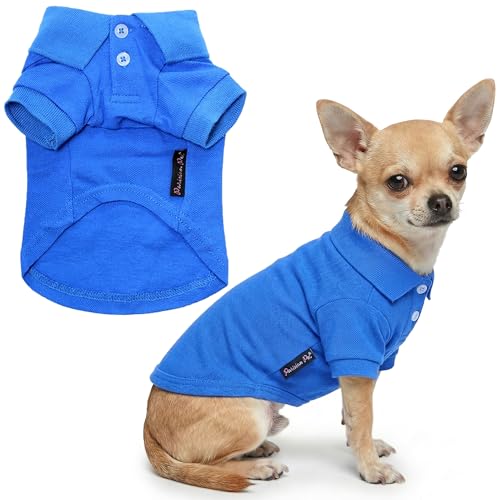 Parisian Pet Dog Polo Shirt – Classic Blue Cotton Pet Apparel with Collar & Buttons - Soft Breathable Puppy T-Shirt - Cute Dog Clothes - Ideal Summer Clothes for Small Dogs - Shirts for Dogs Boy - color: Blue Polo, size: S