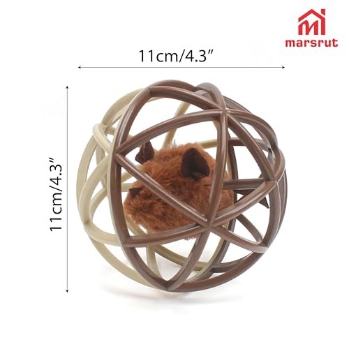 Squeaky Mouse Ball Cat Toy with Simulated Sound, Mouse Inside Cage, Squeky Balls for Cats to Play with Indoor, Squeak Interactive Plastic Funny Toys Best for Chewing Training Playing Chasing (Beige)