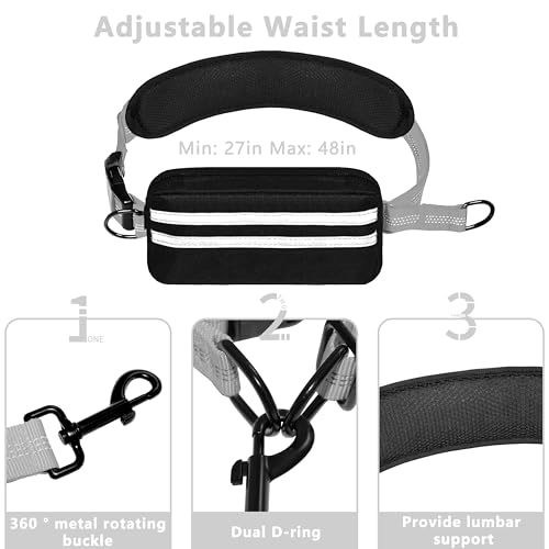 Hands Free Dog Leash with Zipper Pouch, Running Waist Leash for Dog Walking, Adjustable Waist Belt for Large Dogs, Reflective Bungee Design with Two Handle for Hiking, Training, Grey - color: Grey