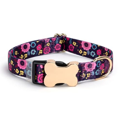 Personalized Custom Customized Silent No Jingle Dog Collar with Engraved ID Dog Name Phone Number/Dog Collars for Puppy X-Small Small Medium Large X-Large Boy Girl Dogs-Black Flower-XS - color: 5 Black Flower, size: X-Small (0.6" *7.8"-11.8")
