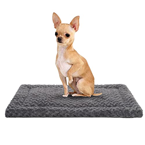 Washable Dog Bed Reversible Dog Beds for Crate Soft Fluffy Kennel Pad Anti-Slip Pet Sleeping Mat for Large Jumbo Medium Small Dogs (Grey, 24.00" x 18.00" x 1.50") - color: Grey, size: 24.00" x 18.00" x 1.50"