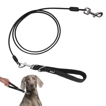 PUPTECK Chew Proof Dog Leash with Detachable Short Leashes Padded Handle Reflective, Heavy Duty Steel Cable Lead for Small Medium Large Dogs Training Walking, Black 4.9ft - color: Black