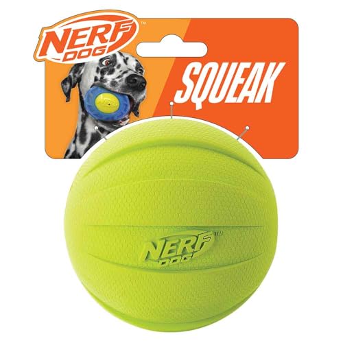 Nerf Dog Rubber Ball Dog Toy with Squeaker, Lightweight, Durable and Water Resistant, 4 Inch Diameter for Medium/Large Breeds, Single Unit, Green - color: Green, size: 1 Count (Pack of 1), style: Single