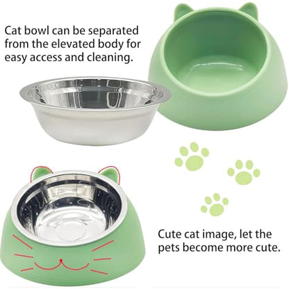 Stainless Steel Cat Food Bowl with Non-Slip Base, Easy to Clean Pet Feeding Dish, Food-Grade Pet Bowl for Cats and Small Pets - color: Green, size: 200ML