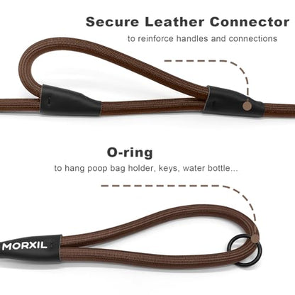 Rope Dog Leash with Two Handles, 6 Foot Heavy Duty Dog Leash with Aviation Aluminum Auto Locking Carabiner, Strong Nylon Pet Lead for Small, Medium, Large Dogs (Brown, 6FT-Two Handle) - color: Brown, size: 6 Foot Two Handle