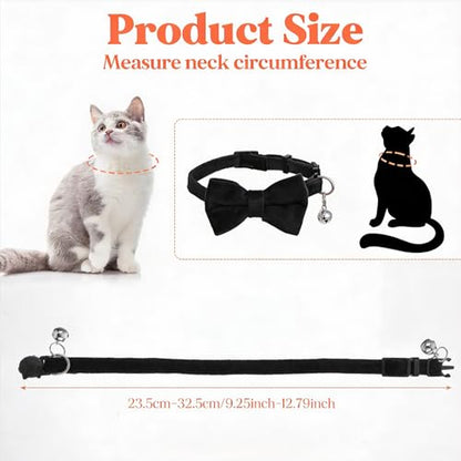 Velvet Cat Collar, Removable Kitten Bow Tie - Breakaway Cat Collar with Bell - Safety Buckle, Adjustable 7-11 Inches for Cats