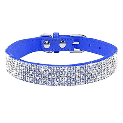 Rhinestone Dog Collar, Cute Dazzling Sparkling Soft Suede Leather Adjustable Pet Dog Cat Collar Crystal Diamond for Puppy Small Medium Large Dogs (XXS:15.5-21cm, Dark Blue) - color: Dark Blue, size: XXS:15.5 - 21cm