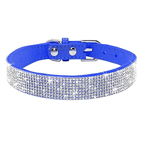 Rhinestone Dog Collar, Cute Dazzling Sparkling Soft Suede Leather Adjustable Pet Dog Cat Collar Crystal Diamond for Puppy Small Medium Large Dogs (XXS:15.5-21cm, Dark Blue) - color: Dark Blue, size: XXS:15.5 - 21cm