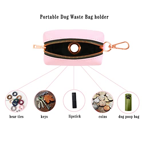 Dog Collar and Leash Set.Soft and Easy to Clean Vegan Leather with Rose Gold Metal Buckle for Small Medium Large Dogs (Pink-, Poop Bag Dispenser) - color: Pink, size: One Size