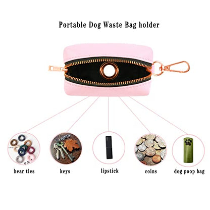 Dog Collar and Leash Set.Soft and Easy to Clean Vegan Leather with Rose Gold Metal Buckle for Small Medium Large Dogs (Pink-, Poop Bag Dispenser) - color: Pink, size: One Size