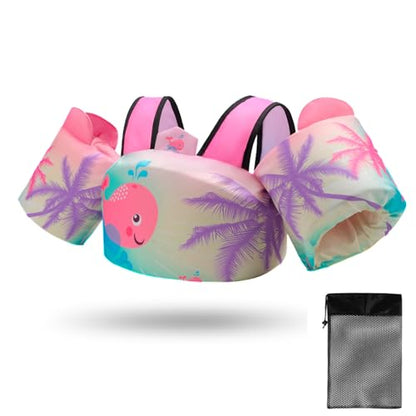 Toddler Swim Vest Floaties for 22-66 lbs / 2-6 Y Kids Swim Jacket with Adjustable Safety Buckle Arm Wings Swim Training for Boys and Girls Beach Boating Pool Floats - color: Pink Whale