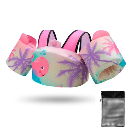Toddler Swim Vest Floaties for 22-66 lbs / 2-6 Y Kids Swim Jacket with Adjustable Safety Buckle Arm Wings Swim Training for Boys and Girls Beach Boating Pool Floats - color: Pink Whale
