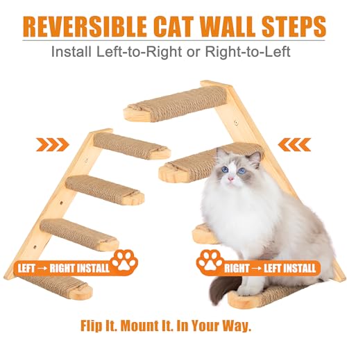 Wall Cat Tree for Climbing, 1PC Four-Step Cats Climber Shelf with Jute Scratcher Rope, Space-Saving Cat Shelf for Scratching & Resting - color: 1 Pack 4 Steps