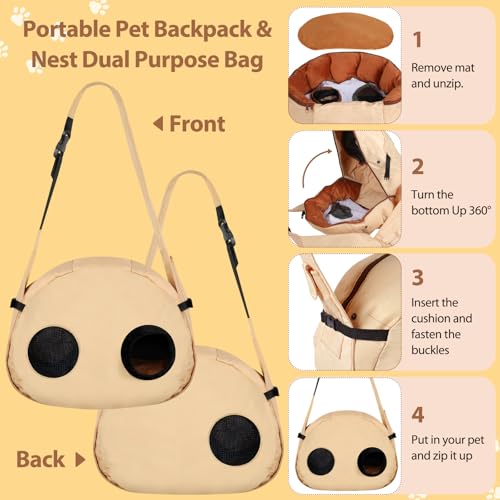 2-in-1 Convertible Pet Sling Carrier & Bed - with Breathable Mesh, Adjustable Strap & Pocket，for Travel, Vet Visit & Home Use, Up to 22lbs (KAKI) - color: KAKI