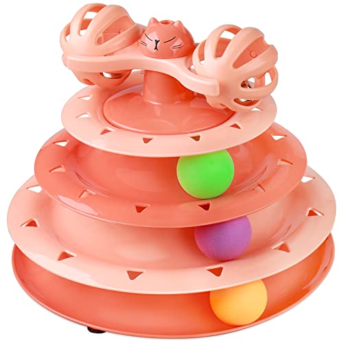 UPSKY Cat Toy Roller 4-Level Turntable Cat Toy Balls with Three Colorful Balls and Bell Ball X Turntable Interactive Kitten Fun Mental Physical Exercise Puzzle Toys - color: C-Gradient Orange