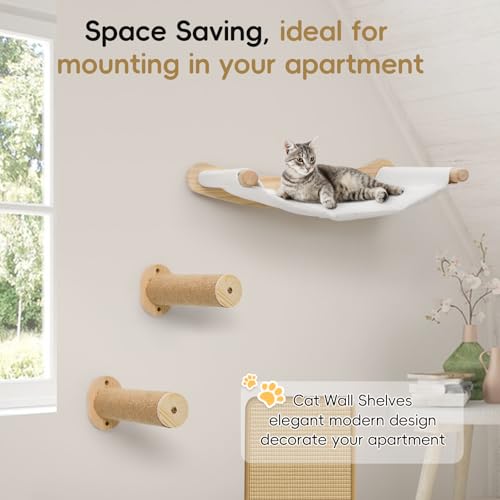 Heavy Duty Wooden Wall Mounted Cat Hammock - 21 * 18 in for Extra Large Indoor Cats 30 Lbs