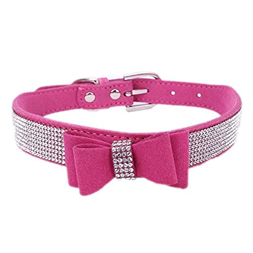 Rhinestone Dog Collar, Cute Dazzling Sparkling Soft Suede Leather Adjustable Pet Dog Cat Collar Crystal Diamond for Puppy Small Medium Large Dogs (XS:21-27 cm, Hot Pink-1) - color: Hot Pink-1, size: XS:21 - 27 cm
