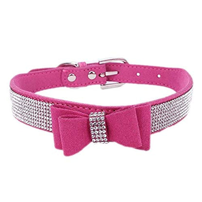 Rhinestone Dog Collar, Cute Dazzling Sparkling Soft Suede Leather Adjustable Pet Dog Cat Collar Crystal Diamond for Puppy Small Medium Large Dogs (XS:21-26cm, Hot Pink-1) - color: Hot Pink-1, size: XS:21 - 26cm