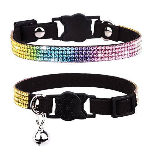 Cat Collar Breakaway Bling Diamond Rhinestone with Bell Adjustable for Cats and Kitten Girl boy (Black) - color: Black