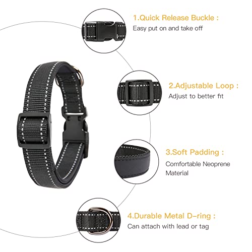 HEELE Dog Collar, Reflective Dog Collar, Soft Neoprene Padded Breathable Nylon Pet Collar Adjustable for Small Dogs, Black, XS(7.87-11.81") - color: Black, size: X-Small (7.87-11.81")