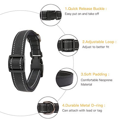 HEELE Dog Collar, Reflective Dog Collar, Soft Neoprene Padded Breathable Nylon Pet Collar Adjustable for Small Dogs, Black, XS(7.87-11.81") - color: Black, size: X-Small (7.87-11.81")