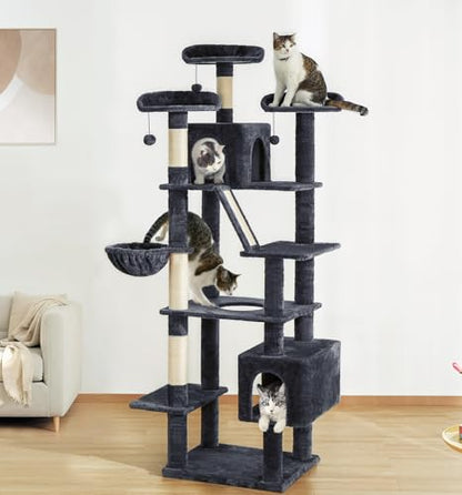 Made4Pets Tall Cat Tree, 80" Cat Tree Tower for Indoor Cats Large Adult, Modern Cat Tower with Scratching Post, Cozy Hammock, 3 Perches and 2 Condos, Sturdy and Fluffy, Dark Gray - color: Dark Gray